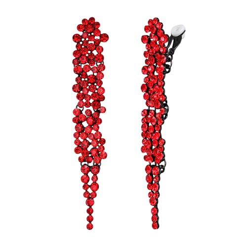 EVER FAITH Strass Kristall Ohrclips Hochzeit Statement Art Deco Kronleuchter ohne ohrlöcher Clip-on Ohrringe für Damen Party Rot Schwarz-Ton von EVER FAITH