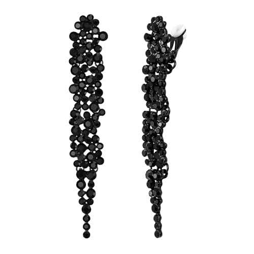 EVER FAITH Strass Kristall Ohrclips Hochzeit Statement Art Deco Kronleuchter ohne ohrlöcher Clip-on Ohrringe für Damen Party Schwarz Schwarz-Ton von EVER FAITH