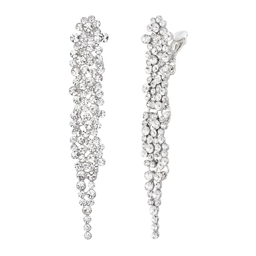 EVER FAITH Strass Kristall Ohrclips Hochzeit Statement Art Deco Kronleuchter ohne ohrlöcher Clip-on Ohrringe für Damen Party klar Silber-Ton von EVER FAITH