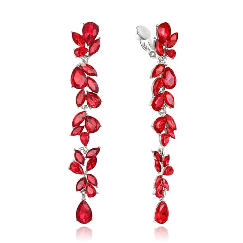 EVER FAITH Strass Kristall Ohrclips Kronleuchter Clip-on Ohrringe für Damen Braut, Art Deco Marquise Teardrop Braut lange baumeln Tropfen für Prom Rot Silber-Tone EVER FAITH Strass Kristall Ohrclips Kronleuchter Clip-on Ohrringe für Damen Braut, Art Deco Marquise Teardrop Braut lange baumeln Tropfen für Prom Rot Silber-Tone von EVER FAITH