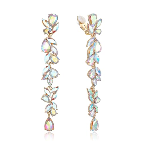 EVER FAITH Strass Kristall Ohrclips Kronleuchter Clip-on Ohrringe für Damen Braut, Art Deco Marquise Teardrop Braut lange baumeln Tropfen für Prom Schillernd AB Gold-Tone EVER FAITH Strass Kristall Ohrclips Kronleuchter Clip-on Ohrringe für Damen Braut, Art Deco Marquise Teardrop Braut lange baumeln Tropfen für Prom Schillernd AB Gold-Tone von EVER FAITH