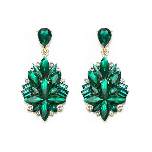 EVER FAITH Strass Kristall Statement Ohrringe für die Braut Kostüm Party Tropfen Kronleuchter Braut Ohrstecker für Damen Grün Gold-Ton von EVER FAITH