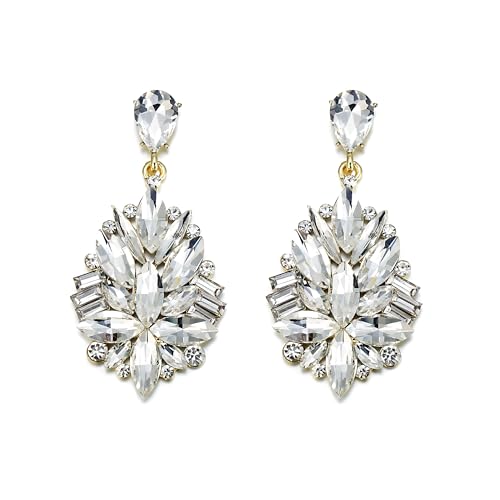 EVER FAITH Strass Kristall Statement Ohrringe für die Braut Kostüm Party Tropfen Kronleuchter Braut Ohrstecker für Damen Klar Gold-Ton von EVER FAITH