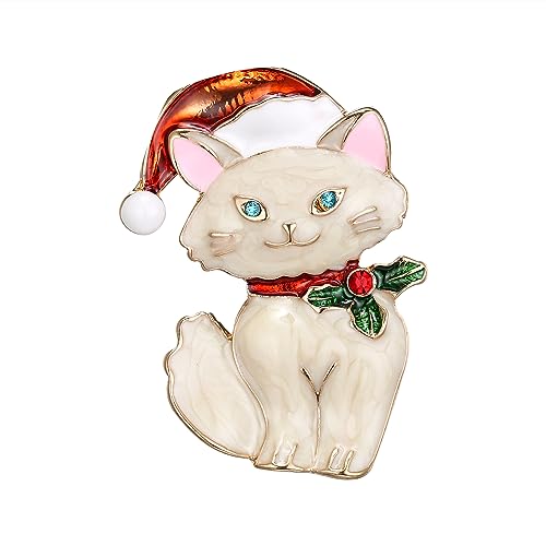 EVER FAITH Strass Kristall Weihnachten Katze Brosche, Emaille Lovely Kätzchen Tiere mit Santa Kostüme Pin Anstecknadeln Kleid Schmuck Geschenke für Damen Mädchen von EVER FAITH