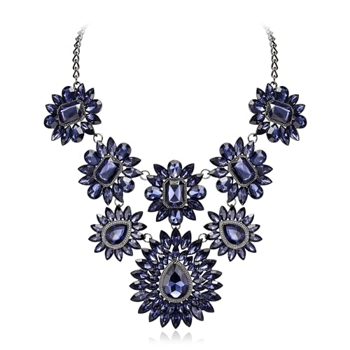 EVER FAITH Strass Lätzchen Halskette, Marineblau Kristall Kostüm Statement Blume Kragen Halskette für Cocktail Prom Party EVER FAITH Strass Lätzchen Halskette, Marineblau Kristall Kostüm Statement Blume Kragen Halskette für Cocktail Prom Party von EVER FAITH