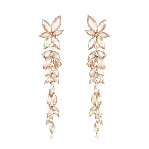 EVER FAITH Strass Marquise Kristall Ohrringe elegante Kronleuchter Blume hängen Ohrstecker für Damen Party Hochzeit Prom Champagner Gold-Ton von EVER FAITH