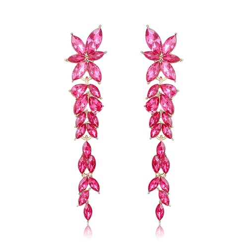 EVER FAITH Strass Marquise Kristall Ohrringe elegante Kronleuchter Blume hängen Ohrstecker für Damen Party Hochzeit Prom Gold-Ton Hot Pink von EVER FAITH
