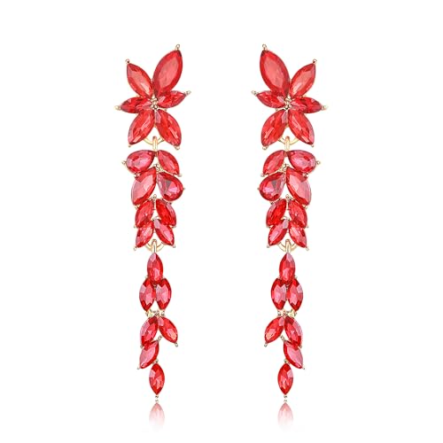 EVER FAITH Strass Marquise Kristall Ohrringe elegante Kronleuchter Blume hängen Ohrstecker für Damen Party Hochzeit Prom Rot Gold-Ton von EVER FAITH