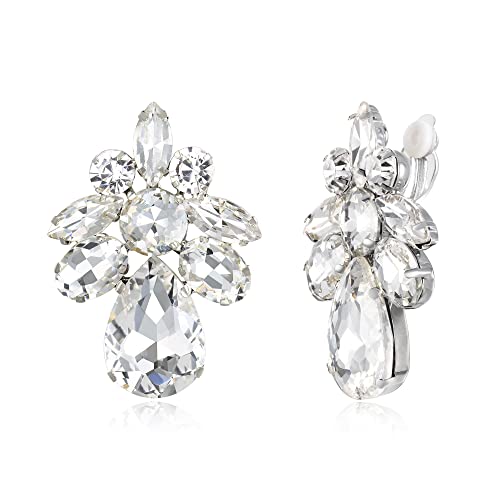 EVER FAITH Strass Ohrclips Art Deco Blume Clip-on Ohrringe für Damen Mädchen Klar Silber-Ton von EVER FAITH