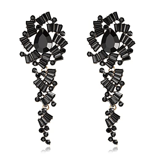 EVER FAITH Strass Ohrringe für Party Kristall Tropfen Kronleuchter lange für Damen Schwarz EVER FAITH Strass Ohrringe für Party Kristall Tropfen Kronleuchter lange für Damen Schwarz von EVER FAITH