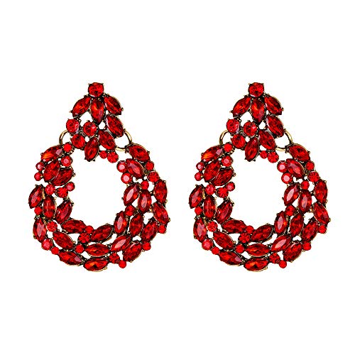 EVER FAITH Strass Oval Ohrringe Sparkle Kristall Kostüm Geometric Statement Ohrringe für Damen Rot von EVER FAITH