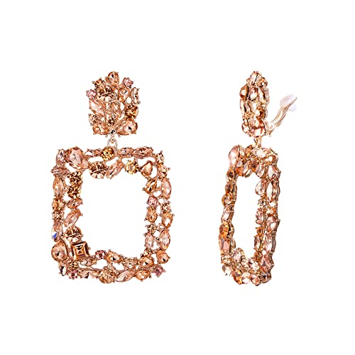 EVER FAITH Strass Rechteck Ohrclips Geometrische Statement Tropfen Ohrringe Clip-on für Damen Mädchen Schillernde Champagne Color EVER FAITH Strass Rechteck Ohrclips Geometrische Statement Tropfen Ohrringe Clip-on für Damen Mädchen Schillernde Champagne Color von EVER FAITH