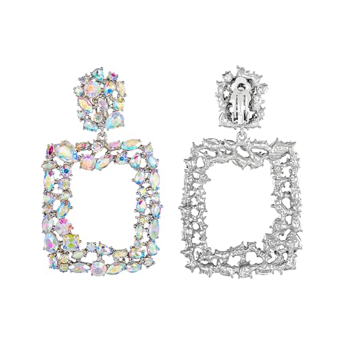 EVER FAITH Strass Rechteck Ohrclips Geometrische Statement Tropfen Ohrringe Clip-on für Damen Mädchen Silber-Ton Schillernde Klar AB EVER FAITH Strass Rechteck Ohrclips Geometrische Statement Tropfen Ohrringe Clip-on für Damen Mädchen Silber-Ton Schillernde Klar AB von EVER FAITH
