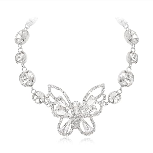 EVER FAITH Strass Schmetterling Choker Halskette funkelnde Kristall Kostüm Lätzchen Statement halskette Schmetterlingsschmuck für Damen Mädchen Party von EVER FAITH