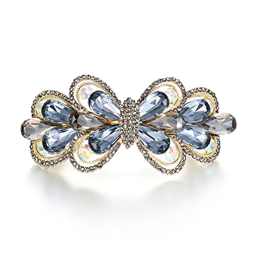 EVER FAITH Strass Schmetterling Haarspange für Damen wunderschöne Marquise-Form Haar Französisch Clip Blau Grau Gold-Tone von EVER FAITH