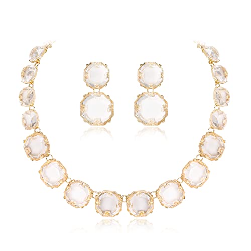 EVER FAITH Strass Statement Halskette Ohrringe Set, Rund Klar Kristall Bohème Art Deco Modeschmuck Set für Damen Mädchen von EVER FAITH