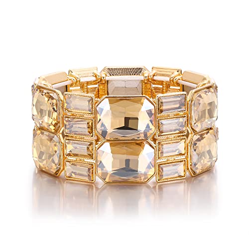 EVER FAITH Stretch-Armband Hochzeit Strass Kristall elastische Art Deco Vintage Rechteck Armkette für Damen Braun Gold-Ton von EVER FAITH