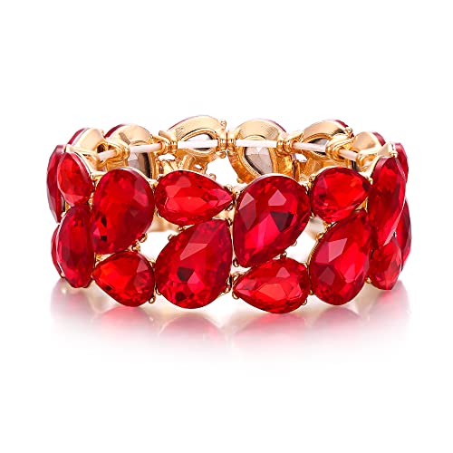 EVER FAITH Stretch Armreif österreichischen Kristall elastische Art Deco Elegante Tropfen Vintage Party Armband für Damen Rot Gold-Ton von EVER FAITH