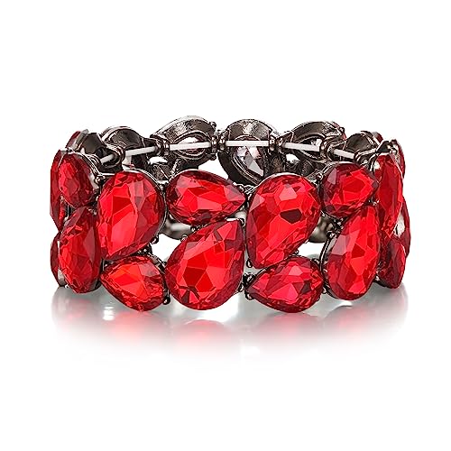 EVER FAITH Stretch Armreif österreichischen Kristall elastische Art Deco elegante Tropfen Vintage Party Armband für Damen Rot Schwarz-Ton von EVER FAITH