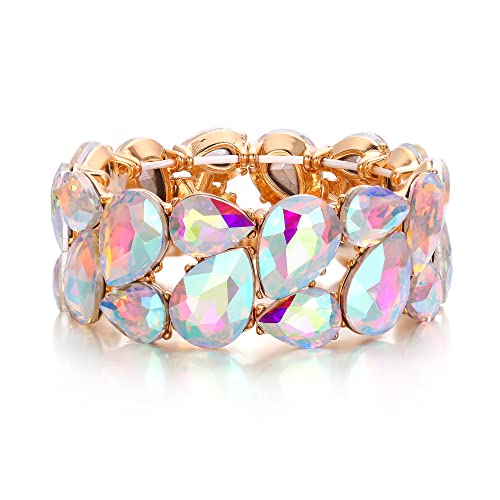 EVER FAITH Stretch Armreif österreichischen Kristall elastische Art Deco Elegante Tropfen Vintage Party Armband für Damen Schillernd AB Gold-Tone von EVER FAITH