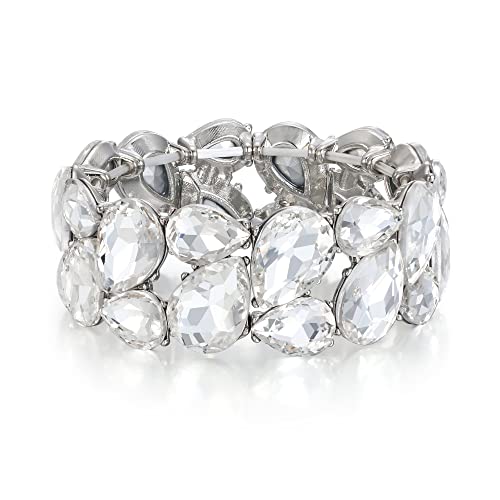 EVER FAITH Stretch Armreif österreichischen Kristall elastische Art Deco Elegante Tropfen Vintage Party Armband für Damen klar Silber-Ton von EVER FAITH