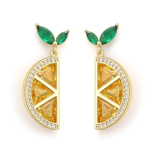 EVER FAITH Süße Frucht Lemon Ohrringe für Damen, Sparkly Zirkonia kreativ lustig Früchte Zitrone Ohrstecker Mode Boho Sommer Strand Urlaub Schmuck von EVER FAITH
