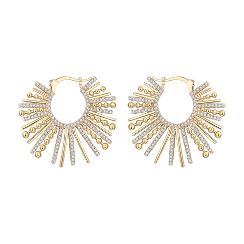 EVER FAITH Sunburst Statement Creolen, funkelnde kubischer Zirkonia CZ Scharnier Reifen Huggie Stil Ohrringe Hochzeit Prom Party Schmuck für Damen 14K vergoldet EVER FAITH Sunburst Statement Creolen, funkelnde kubischer Zirkonia CZ Scharnier Reifen Huggie Stil Ohrringe Hochzeit Prom Party Schmuck für Damen 14K vergoldet von EVER FAITH