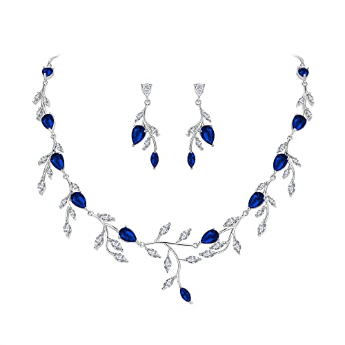 EVER FAITH Teardrop Hochzeit Schmuckset für Bräute Sparkly blau CZ birnenförmig September Birthstone Halskette Ohrringe Set Blau Silber-Tone von EVER FAITH