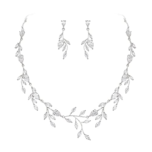 EVER FAITH Teardrop Hochzeit Schmuckset für Braut Party Zirkonia Halskette Ohrringe Set Klar Silber-Tone von EVER FAITH