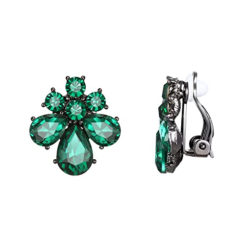 EVER FAITH Tropfen Ohrclips für Damen Mädchen Strass Kristall Blume Clip Ohrstecker Grün von EVER FAITH