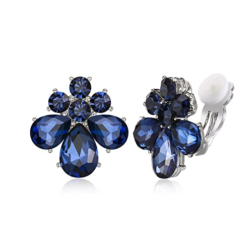 EVER FAITH Tropfen Ohrclips für Damen Mädchen Strass Kristall Blume Clip Ohrstecker Klar Schwarz-Ton von EVER FAITH