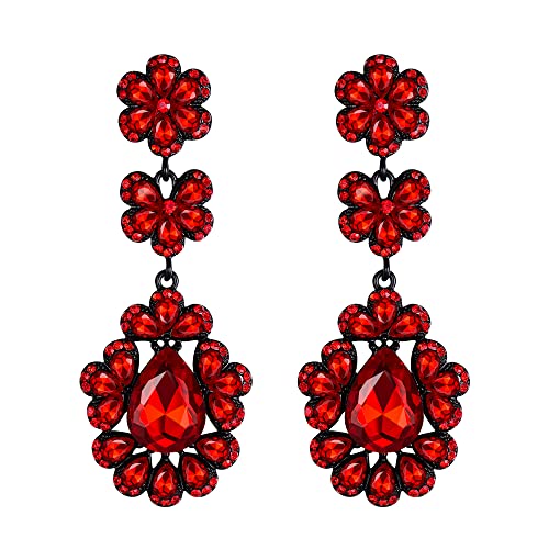 EVER FAITH Tropfen Ohrringe Braut Hochzeit baumeln Ohrringe, Kristall Cluster Blume Teardrop Kronleuchter Statment Ohrschmuck für Damen Brautjungfern Rot Schwarz-Tone EVER FAITH Tropfen Ohrringe Braut Hochzeit baumeln Ohrringe, Kristall Cluster Blume Teardrop Kronleuchter Statment Ohrschmuck für Damen Brautjungfern Rot Schwarz-Tone von EVER FAITH