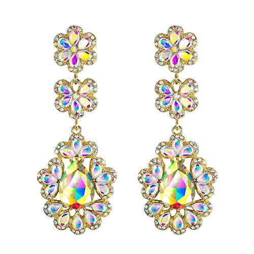 EVER FAITH Tropfen Ohrringe Braut Hochzeit baumeln Ohrringe, Kristall Cluster Blume Teardrop Kronleuchter Statment Ohrschmuck für Damen Brautjungfern Schillernder Klar AB Gold-Tone von EVER FAITH