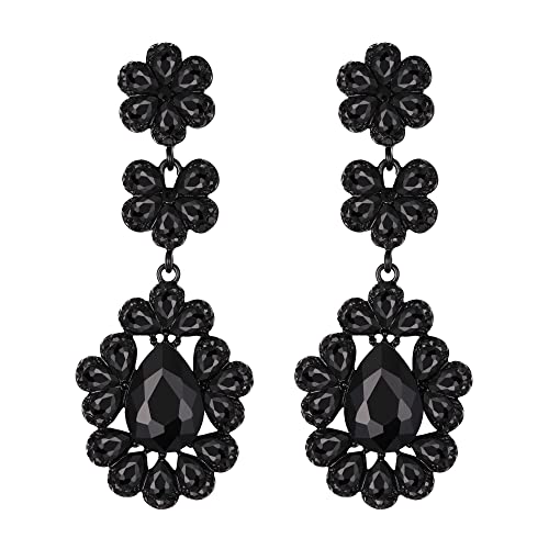 EVER FAITH Tropfen Ohrringe Braut Hochzeit baumeln Ohrringe, Kristall Cluster Blume Teardrop Kronleuchter Statment Ohrschmuck für Damen Brautjungfern Schwarze EVER FAITH Tropfen Ohrringe Braut Hochzeit baumeln Ohrringe, Kristall Cluster Blume Teardrop Kronleuchter Statment Ohrschmuck für Damen Brautjungfern Schwarze von EVER FAITH