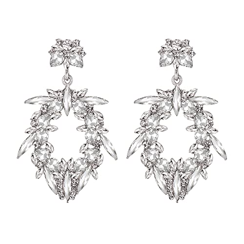 EVER FAITH Tropfen Ohrringe Hochzeit Marquise aus Kreis Kristall Statement Kronleuchter für Damen Klar Silber-Ton von EVER FAITH