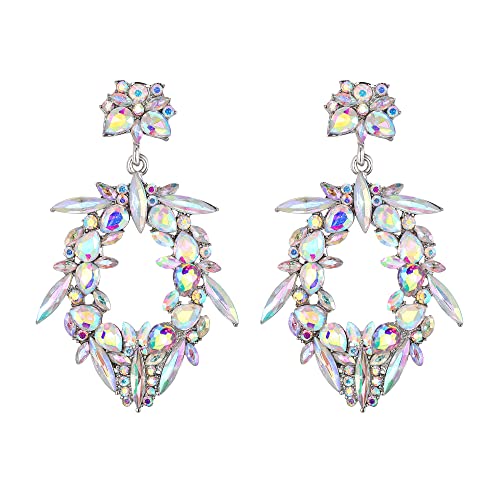 EVER FAITH Tropfen Ohrringe Hochzeit Marquise aus Kreis Kristall Statement Kronleuchter für Damen Schillernd AB Silber-Ton von EVER FAITH