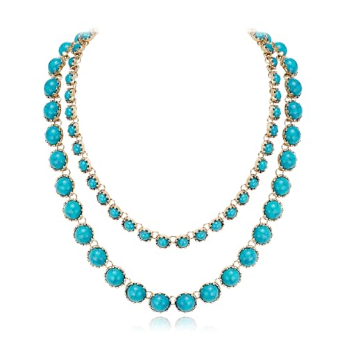 EVER FAITH Türkis Perlen Kette Bohemian Boho Stil Handgemachte Blaue Türkis Lagen Halsketten Modeschmuck für Sommerurlaub von EVER FAITH