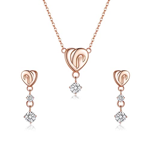 EVER FAITH Unendlichkeit Herz Halskette baumeln Ohrringe Set Runde Schnitt Schmuck-Sets Geschenke für Geburtstag/Valentinstag/Muttertag Damen Klar Rosegold-Ton von EVER FAITH