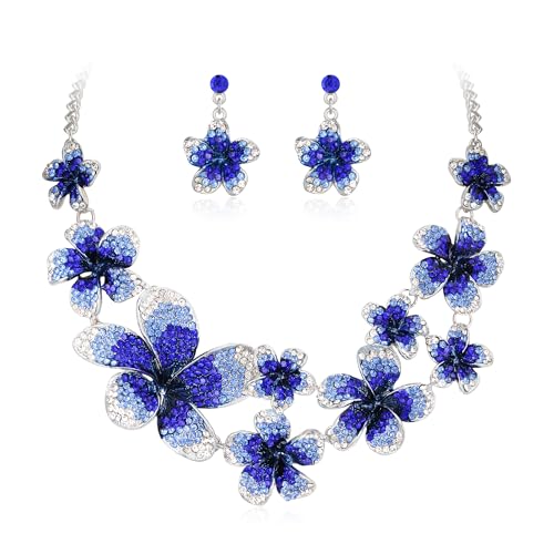 EVER FAITH Vintage Blume Schmuck-Set für Damen, Blau Emaille Strass Kristall Floral Statement Halskette Drop Dangle Ohrringe Boho Sommer Strand Halsketten Sets für Hochzeit Prom Party EVER FAITH Vintage Blume Schmuck-Set für Damen, Blau Emaille Strass Kristall Floral Statement Halskette Drop Dangle Ohrringe Boho Sommer Strand Halsketten Sets für Hochzeit Prom Party von EVER FAITH