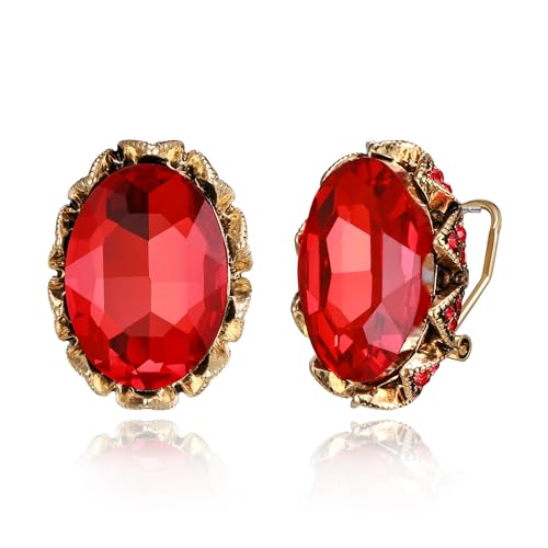 EVER FAITH Vintage Rot Oval Ohrstecker, Mode Art Deco große Statement Strass Kristall Omega Back Ohrringe für Damen von EVER FAITH