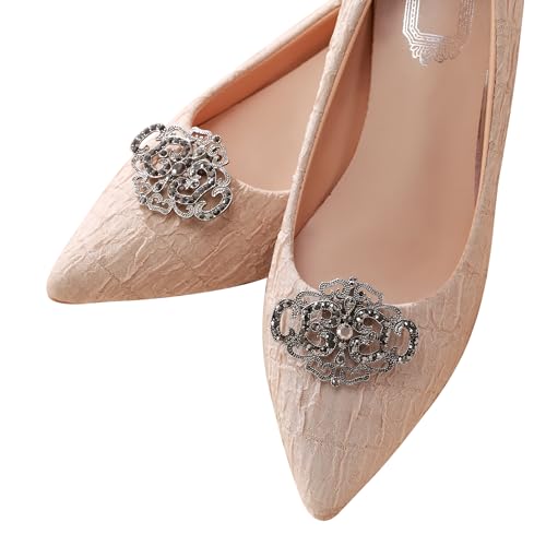 EVER FAITH Vintage Schuh Clips für Hochzeit Party Kristall Retro Deko Kleid Schuhe Schmuck Zubehör für Pumps Flats 2 Stück Schwarz Antik Silber-Tone von EVER FAITH