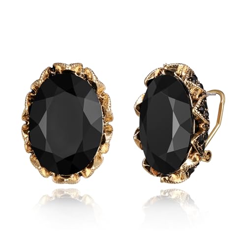 EVER FAITH Vintage Schwarz Oval Ohrstecker, Mode Art Deco große Statement Strass Kristall Omega Back Ohrringe für Damen von EVER FAITH