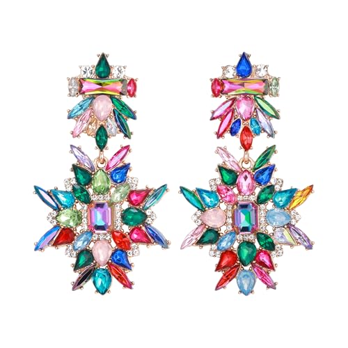 EVER FAITH Vintage Stil große Art Deco Strass Kristall klobig Statement Tropfen Ohrringe Prom Pageant Drag Queen Ohrstecker Modeschmuck für Damen Mehrfarbig von EVER FAITH