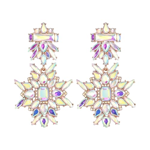 EVER FAITH Vintage Stil große Art Deco Strass Kristall klobig Statement Tropfen Ohrringe Prom Pageant Drag Queen Ohrstecker Modeschmuck für Damen Schillernd Klar AB von EVER FAITH