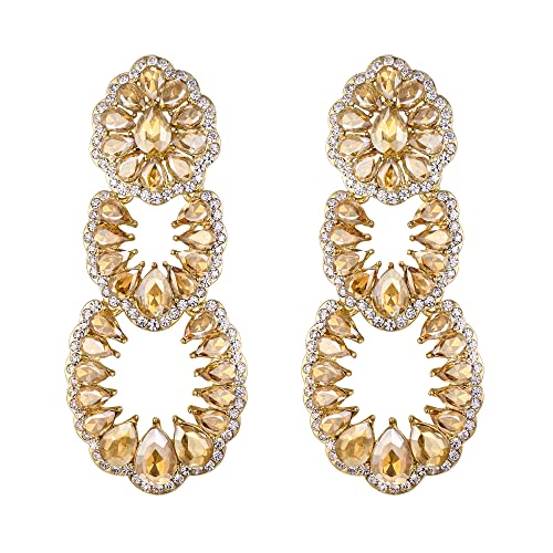 EVER FAITH Vintage Strass Kronleuchter Ohrringe Hochzeit Braut Kristall Art-Deco-Hohltropfen baumelnde Braun Gold-Tone von EVER FAITH