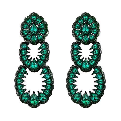 EVER FAITH Vintage Strass Kronleuchter Ohrringe Hochzeit Braut Kristall Art-Deco-Hohltropfen baumelnde Grün Schwarz-Tone von EVER FAITH