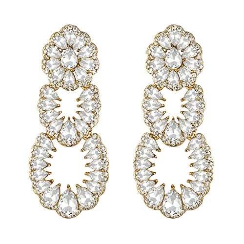 EVER FAITH Vintage Strass Kronleuchter Ohrringe Hochzeit Braut Kristall Art-Deco-Hohltropfen baumelnde Klar Gold-Tone von EVER FAITH