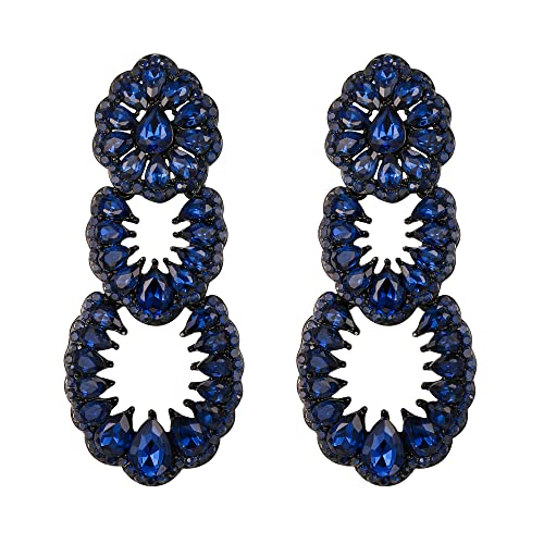 EVER FAITH Vintage Strass Kronleuchter Ohrringe Hochzeit Braut Kristall Art-Deco-Hohltropfen baumelnde Navy Blau Schwarz-Tone von EVER FAITH