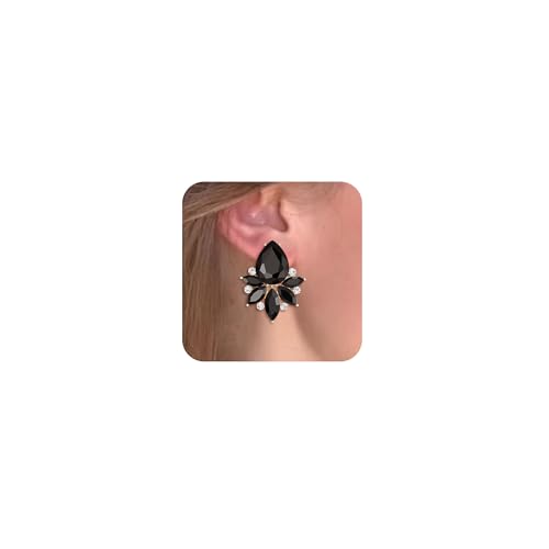 EVER FAITH Vintage Strass Ohrclips Kristall Cluster Teardrop Art Deco Ohrringe für Damen Ohne Ohrlöcher Hochzeit Party Braut Schwarz Gold-Ton von EVER FAITH
