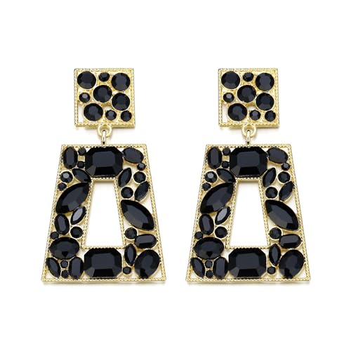 EVER FAITH Vintage Strass-Ohrringe Kristall geometrische Ohrstecker Modeschmuck für Damen Hochzeit Abschlussball und Partys Schwarz von EVER FAITH